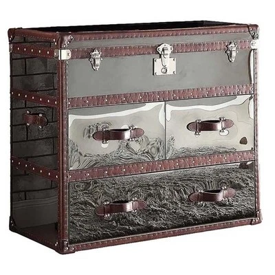 Mesa rectangular ACME Aberdeen en marrón oscuro vintage y acero inoxidable Foto 1 de 4