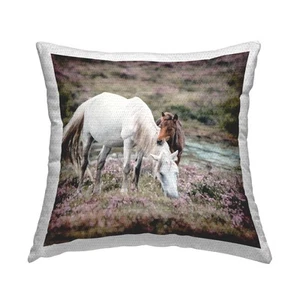Horses in Nature Outdoor Printed Pillow, 18 x 18, Brown Throw Pillow Polyester - Picture 1 of 7