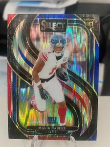 2024 Panini Select Malik Nabers Premier Level Red And Blue Prizm RC Giants - Picture 1 of 2