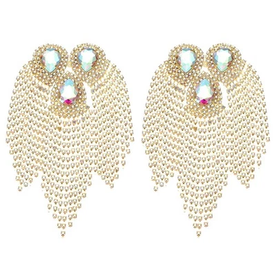 Paquete de 2 parches de diamantes de imitación de 7,1 pulgadas con apliques en forma de gota color AB dorado Foto 1 de 4