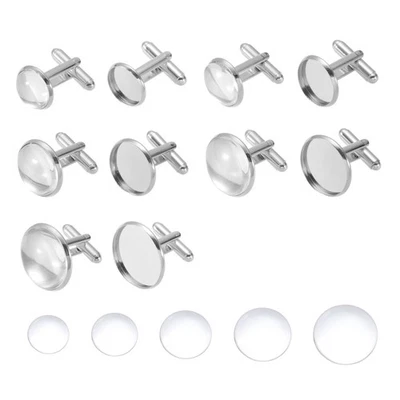 14/16/18/20/22mm Brass Blank Cufflink Kit with Gemstone-10Pcs(Silver Tone) Foto 1 de 4