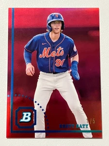 2022 Bowman Heritage BRETT BATY Red Refractor 1/5 SP SSP Mets - Picture 1 of 3
