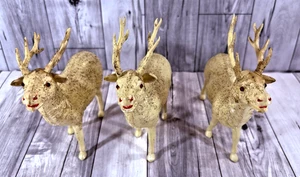 (3) Vintage Japan 5" Zelluloid weiß Glitzer Buck Rentiere rote Augen mit Aufkleber - Bild 1 von 15