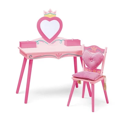 Juego de tocador y silla princesa para niños - tocador de madera para niñas con espejo, joya... Foto 1 de 4