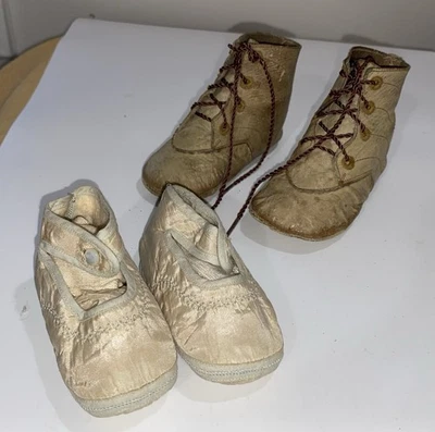 Pair Antique Leather Child's Doll Shoes Boots Booties 2 Pair Free Ship - Image 1 of 4