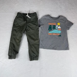 Lot of 2 Jogger & Shirt Set Boys 3T Green Gray Friend of the Earth Tapered Leg - Picture 1 of 3