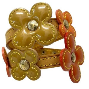 LOUIS VUITTON Bracelet Beige Gold Orange Flower Lexington M92251 Patent Leather - Picture 1 of 14