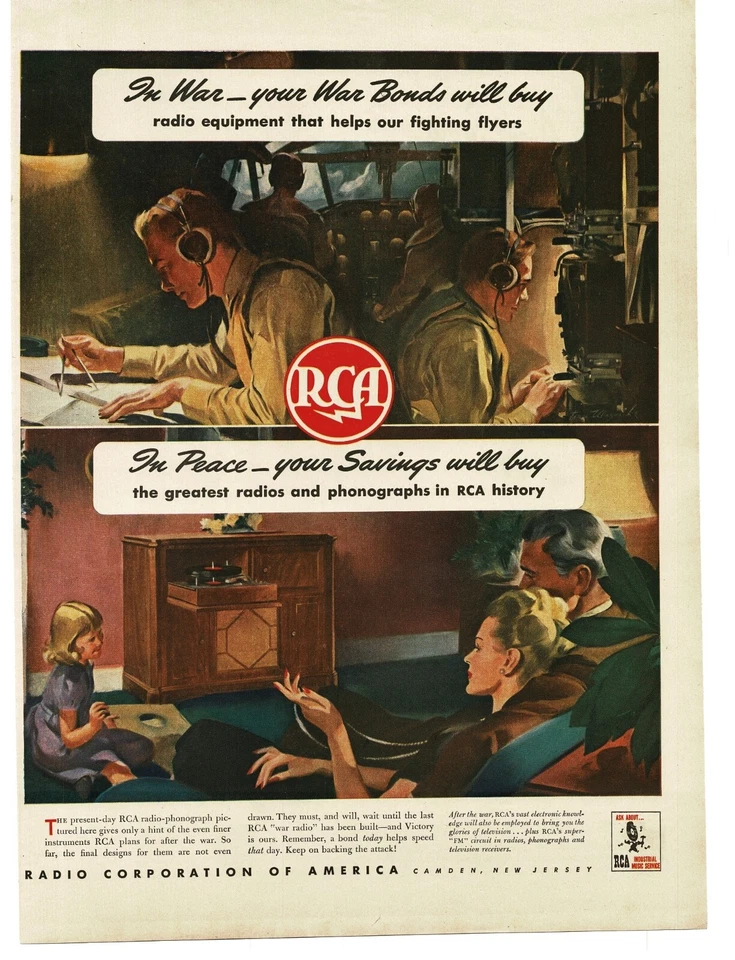 1944 RCA Radios For Bombers art WWII Vintage Print Ad - Image 1 of 1