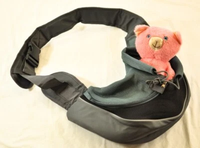 pet sling carrier for small dog or cat gray comfy straps inside collar hook - Image 1 of 4