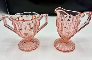 ANTIQUE PINK CENTRAL GLASS WORKS -FRANCES- SUGAR & CREAMER SET CIRCA 1925 - Picture 1 of 3