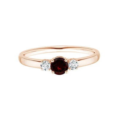 Anillo de tres piedras con piedras preciosas granate forma redonda de 6 mm para mujer de oro rosa de 14 k Foto 1 de 4