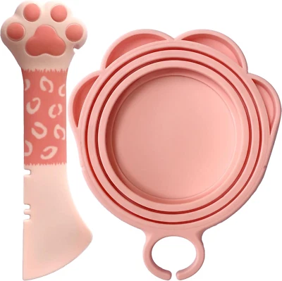 Cat Food Can Lid Cover - Paw Shape Universal Pink Can Opener Set with One Lid an - Image 1 of 4