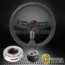 BLACK STEERING WHEEL + SILVER QUICK RELEASE FOR TOYOTA MR2 PASSAO TERCEL CAMRY