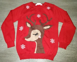 girls NEW RED REINDEER RUDOLPH CHRISTMAS SWEATER size 5-6 years flakes CUTE! - Picture 1 of 1