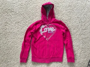 MUDD Girls Pink Embellished Hooded Full Zip Sweatshirt Size 10 VGUC - Picture 1 of 3