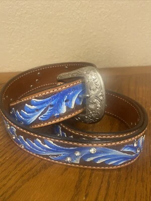 Cinturón Ariat Mujer L 42” Pintado Estrás Cuero Tocado Hebilla Occidental LEER. Foto 1 de 4