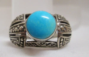 Turquoise Solitaire dotted aztec accent Sterling Silver Ring size 7.25 - Picture 1 of 5