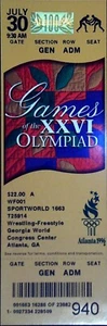Olympics Ticket Stub Wrestling Freestyle Atlanta Game Kurt Angle Debut 7/30/1996 - Picture 1 of 2
