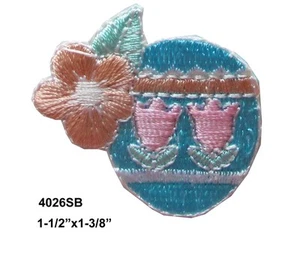 #4026SB 1-1/2" Blue Easter Eggs w/Orange Flower Embroidery Appliqué Patch - Picture 1 of 1