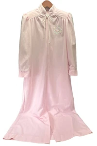 Vtg 80’s CHRISTIAN DIOR Soft Pink Crest Front Zip Robe S Shoulder Pads (Stains) - Picture 1 of 14