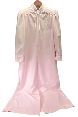 Vtg 80’s CHRISTIAN DIOR Soft Pink Crest Front Zip Robe S Shoulder Pads (Stains) - Image 1 of 4