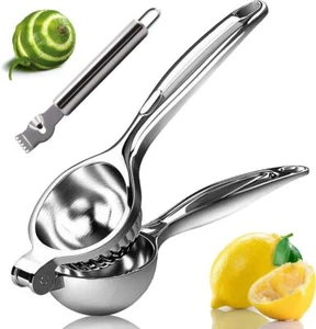 Lemon juicer, hand-held citrus, metal, manual, stainless steel peeler - Picture 1 of 7