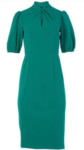 Donna Morgan Womens Twist Neck Midi Puff Sleeve Sheath Dress 8 - Picture 1 of 7