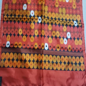 Vintage Scarf Yellow Orange black Circle Mod Art Nouveau Rolled Hem 15*42" Japan - Picture 1 of 7
