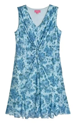 Isaac Mizrahi,QVC,蓝色花卉印花套衫喇叭裙,尺寸 XL — 第 1/4 张图片