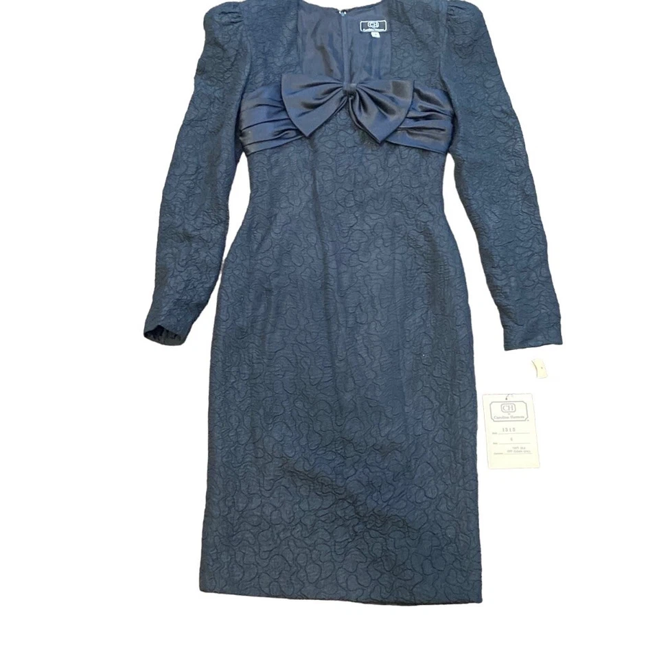 Винтажный Carolina Herrera платье размер 4 черный длинным рукавом коктейль 80-х бант - Изображение 1 из 4