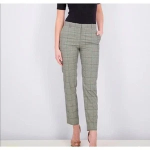 Mango MNG womens plaid suit pant cigarette trouser sz 2 green plaid pockets flat - Picture 1 of 9