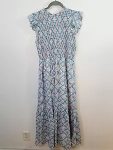 Loft Women's Blue Floral Smocked High Neck Maxi Dress In Size 8 - Picture 1 of 6