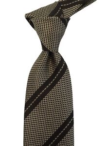 $270 NWT TOM FORD Woven Brown w Black Striped Silk Neck Tie Italy 3.25W