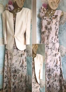 Jacques Vert Dress Jacket Beige Taupe Cream Floral Silk Evening Wedding 18 20 - Picture 1 of 23