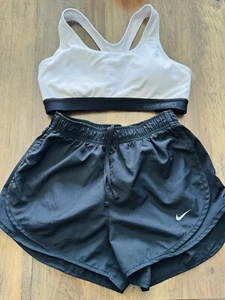 Nike  Set Running Shorts Small Dri Fit Small Black  Lined And SportBra Medium - Picture 1 of 3