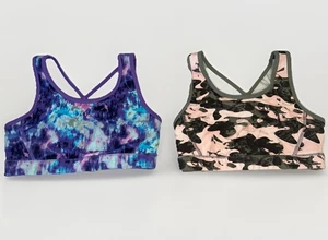 Avia Sports Bras Racerback Reversible Pink Camo/Green & Abstract/Purple Sz M 7/8 - Picture 1 of 16