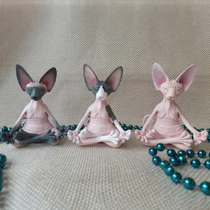 Creative Hairless Cat Ornament Meditation Yoga Happy Cat Decor Art Sculptures - Picture 1 of 15