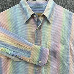 Paul Stuart Mens MEDIUM Rainbow Striped Colorful 100% Linen Italy Button Long - Picture 1 of 13