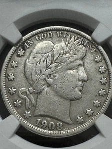 1908-s Barber Half Dollar, better date, NGC VF Details, Free shipping - Picture 1 of 3
