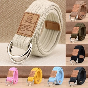 Men Women Canvas Belt D Ring Buckle Woven Military Army Waistband Combat Webbing - Picture 1 of 28