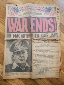 Periódico Examinador de Los Ángeles Segunda Guerra Mundial 15 de agosto de 1945 ¡VICTORIA GUERRA TERMINA! - Imagen 1 de 3
