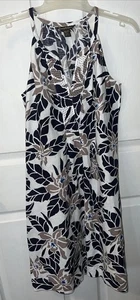 Tommy Bahama Mini Abito Donna Taglia XS 100% Lino Cambio Blu Bianco Floreale - Foto 1 di 8