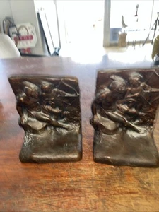 Vintage W.B. Weidlich Brothers Bronze Metal #644 Bookends AMERICAN INDIAN Father - Picture 1 of 14