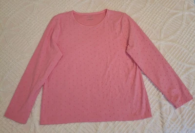 Talbots Women's Size XL Pink Long Sleeve Textured Polka Dot Crewneck Tee T-Shirt - Image 1 of 4