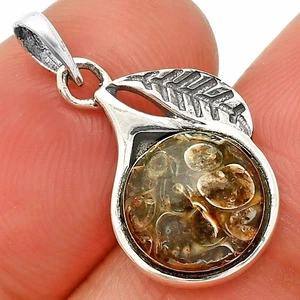 Blatt - natürlicher Turtella Jaspis - USA 925 Sterling Silber Anhänger Schmuck P-1105 - Bild 1 von 5