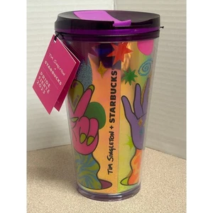 Neu mit Etikett Starbucks-Tim Singleton Collab lila 16 Unzen Tasse mit Klappdeckel Pride 2023 - Bild 1 von 3