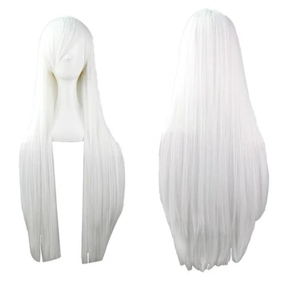 White Straight Sleek Long Full Hair Wigs Side Bangs Cosplay Costume Party 31.5in - Image 1 of 4