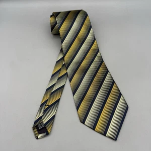 Corbata cuello azul colección DeSantis líneas amarillas rayas 100 % seda 56" x 4" - Imagen 1 de 10