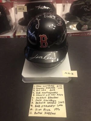 Minicasco firmado por los Medias Rojas 11 autos Rice, Carbo, Lonborg, Lee, Harper, Stanley Foto 1 de 4