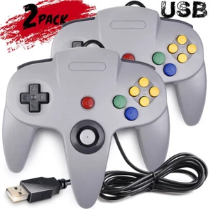 2x Für Nintendo 64 N64 Controller USB Gamepad Control Pad für PC Window Mac Grau - Bild 1 von 12
